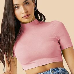 Dream Beauty Fashion High Neck Short Sleeves Opaque Fitted Crop Top-picture-14
