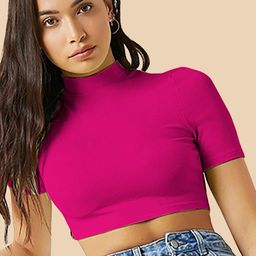 Dream Beauty Fashion High Neck Short Sleeves Opaque Fitted Crop Top-picture-35