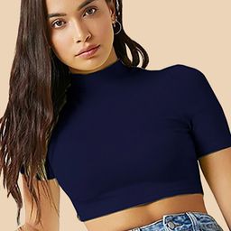 Dream Beauty Fashion High Neck Short Sleeves Opaque Fitted Crop Top-picture-17