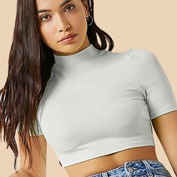 Dream Beauty Fashion High Neck Short Sleeves Opaque Fitted Crop Top-picture-49