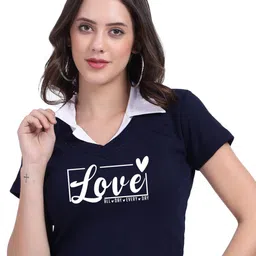 TABADTOD Shirt Collar Short Sleeves Typographic Printed Crop Top-15