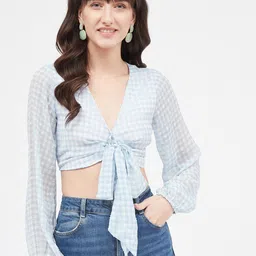 Kibo Checked Knotting Chiffon Crop Top-image-46