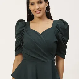 WoowZerz Teal Green Peplum Top With Sweetheart Neck-picture-46