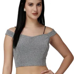 Popwings Women Self Design Shimmer Sleeveless Crop Top-image-81