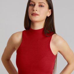 BerryBird High Neck Solid Sleeveless Crop Top-image-84