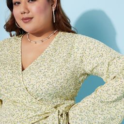 Athena Ample Plus Size Floral Printed Bell Sleeves Wrap Top image 2