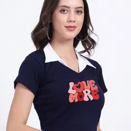 TABADTOD Typography Printed Boxy Crop Top With Collar image 5