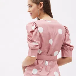 Harpa Pink & White Polka Dots Print Wrap Top image 4