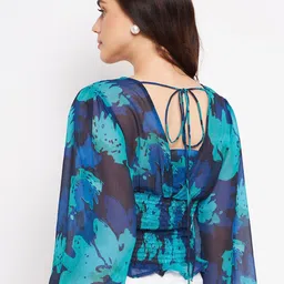 DELAN Abstract Printed Flared Sleeve Smocked Top image 5