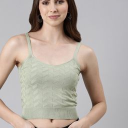 SHOWOFF Self Design Shoulder Straps Fitted Crop Top-picture-16