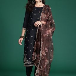 Indo Era Ethnic Motifs Embroidered Sequinned Kurta With Trousers & Dupatta-image-99
