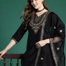 Indo Era Ethnic Motifs Embroidered Liva Kurta with Trousers & With Dupatta-picture-16