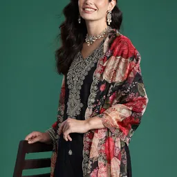 Indo Era Ethnic Motifs Embroidered Sequinned Kurta With Trousers & Dupatta-image-49
