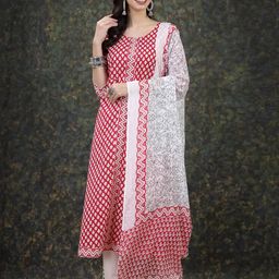Stylum Ethnic Motifs Printed Anarkali Cotton Kurta with Dupatta-21