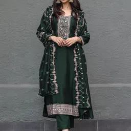 Libas Floral Yoke Design Sequinned Kurta With Trousers & Dupatta-image-91