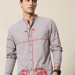 Mr Bowerbird Pure Cotton Floral Embroidered Tailored Fit Opaque Casual Shirt-image-91