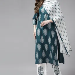 Yufta Women Teal Ethnic Motifs Printed Regular Kurta with Palazzos & With Dupatta-picture-19