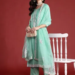 Indo Era Ethnic Motifs Embroidered Kurta with Trousers & Dupatta-image-74
