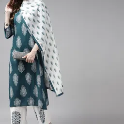 Yufta Women Teal Ethnic Motifs Printed Regular Kurta with Palazzos & With Dupatta image 3