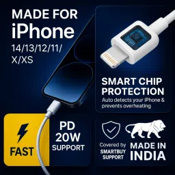 Flipkart SmartBuy Lightning Cable 3 A 1 m Original Quality 20W USB-C Type C to Lightning Fast Charging Data Cable, Replacement for Apple charger cable image 3