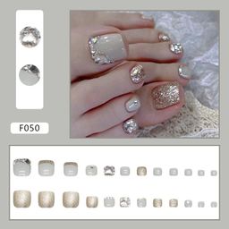Buddy Jelly Trends Premium Designer 24pcs Toe Stick-on Nails set, with Easy Glue Tab application, Nails are Reusable & Unbreakable (F050) image 2