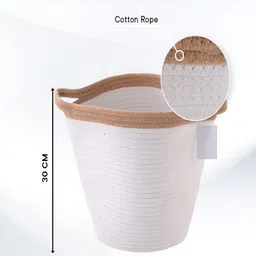 Kuber Industries White & Brown Woven Cotton Storage Basket With Handle 21 L-43