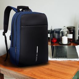FUR JADEN Unisex Navy Blue & Black Colourblocked Backpack-25