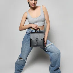 HAUTE SAUCE by  Campus Sutra Buckle Flap Non-Padded Leather Small Backpack-34