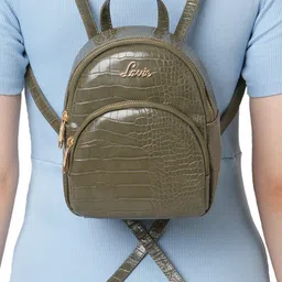 Lavie Mini Women Olive Green Textured Backpack-image-21