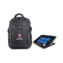 SWISS MILITARY Black Laptop Backpack with Laptop Cooling Flexi Stand (LBP58+LCF01)-11