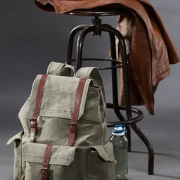 Mona B Unisex Green & Brown Cotton Canvas 14 Inch Laptop Backpack-15