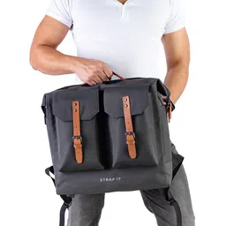 STRAP IT Unisex Grey Leather Backpack image 5