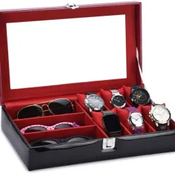 New Black & Maroon Patti Glass Design Watch & Goggle Box (Only Box) Watch Box-image-54