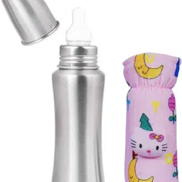 BPA Free Baby Stainless Steel Feeding Bottle with nipple & Bottle Cover - 250 ml-picture-16