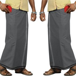 Prakasam Cotton Thalapathi (Flexi) Adjustable 2 Way Pocket (Right/ Left) Readymade Pista Grey Solid Men Dhoti-image-23