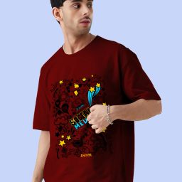 Men Graphic Print Round Neck Cotton Blend Maroon T-Shirt-image-97