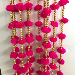 Collections Handmade Dark Pink Strings Pom Pom for Door,Wall Hanging Bandhanwar Toran, Garland for Decoration Diwali Festival,Navratri,Wedding (4FT,10 Strings) Toran-image-31