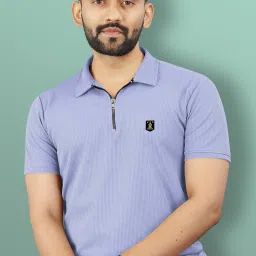 Men Solid Polo Neck Polyester Blue T-Shirt-image-19