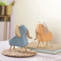 TAYHAA Set Of 2 Blue & Beige Solid Wooden Blend Elephant  Showpieces-image-13