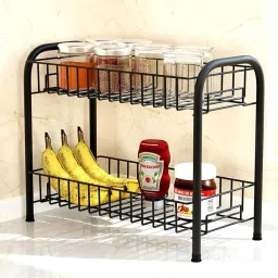 Utensil Kitchen Rack 2-Tier Iron Kitchen Spice Rack Organizer Space Saving Storage for Condiments Steel-image-38