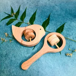 Neem Wooden Sound Making Rattles of Shapes Dove & Mikey Head Rattle Rattle-13