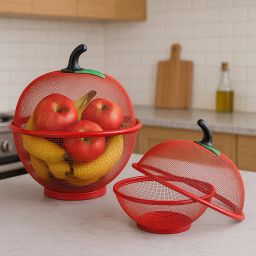 Apple shape Fruit Basket with Lid Net Cover Steel Big Size Stainless Steel Fruit & Vegetable Basket-image-91