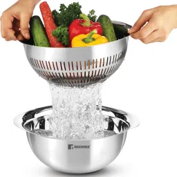 Stainless Steel Uni Colander and Mixing Bowl, 2 in 1 Stainless Steel 26 cm Colander-24