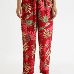 SANSKRUTIHOMES Red Women Floral Printed Pure Cotton Lounge Pants-image-80