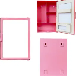 SMALL MINI BATHROOM RACK SHELF STORAGE BOX WITH MIRROR WALL DECOR Plastic Wall Shelf-image-90