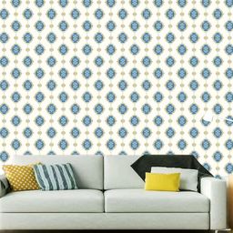 WallDaddy White & Blue Ethnic Motifs Printed Self Adhesive Wallpaper-image-51