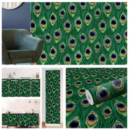 WallDaddy Green & Blue Mor Pankh Designed Self Adhesive Wallpaper-image-4
