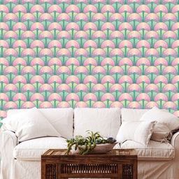 WallDaddy Green & Pink Chineese Fan Design Self Adhesive Wallpaper For Wall-image-55