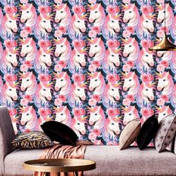 WallDaddy Pink & Blue Unicorn With Horn Design Self Adhesive Wallpaper-image-36