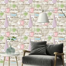 WallDaddy Pink & Blue Kitchen Theme Printed Self-Adhesive Wallpaper-image-74